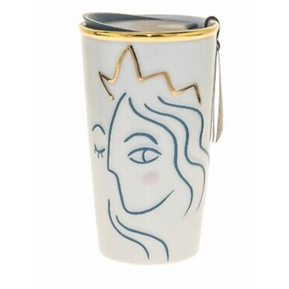 Starbucks 2017 Anniversary Crown Siren Mermaid White Tumbler Traveler Mug 10 Oz